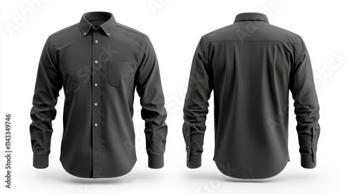 Long sleeve collared shirt mockup front and back views 3D  3D illustration plain tshirt design for print