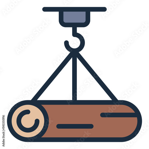 Log crane hoist filled line icon for industrial wood handling