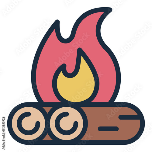 Campfire with firewood filled line icon for outdoor camping and activities