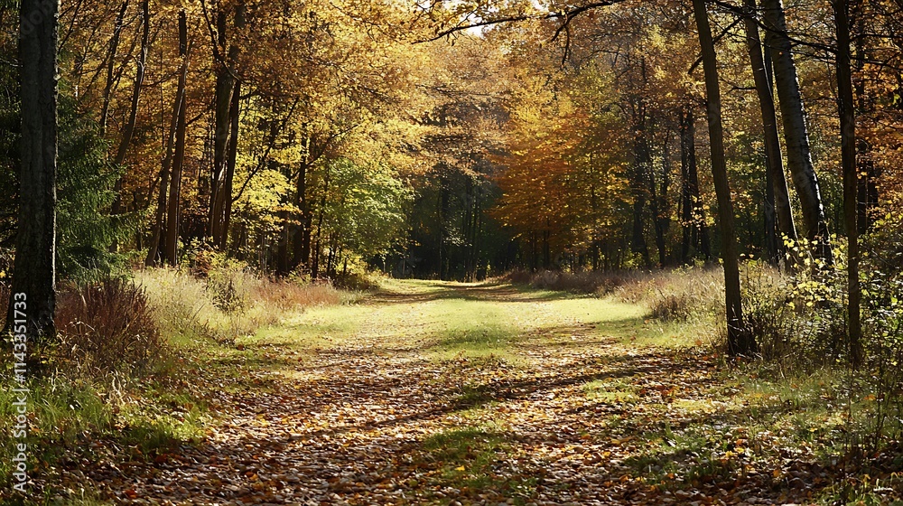 Obraz premium Autumn Forest Path. Scenic Fall Foliage Trail. Nature Walk.