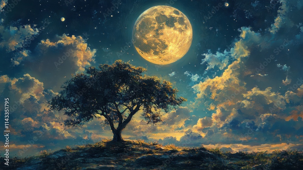 Naklejka premium Ornament moon outdoors painting nature.