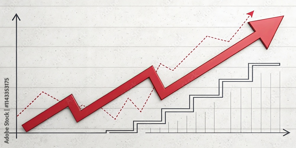 A red line with a red arrow pointing upward on a graph A red line with a red arrow pointing upward on a graph