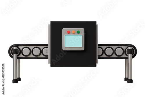 3D Empty Conveyor belt roller machine ready to transport icon isolated on transparent background. Minimal Empty conveyor belt icon. Logistics manufacturing and Factory industrial Concept. 3d render. photo