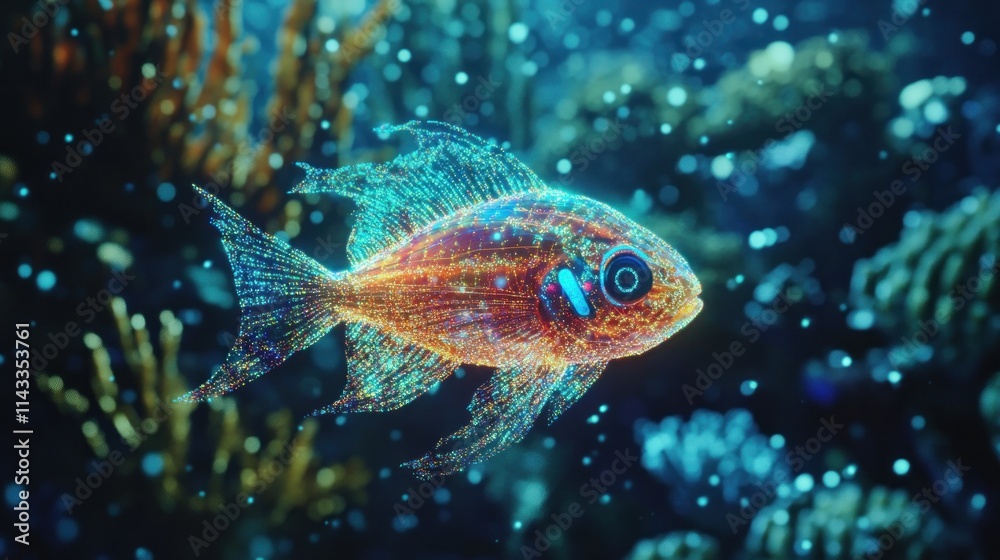 Digital Fish in a Blue and Green Coral Reef Digital Fish in a Blue and Green Coral Reef