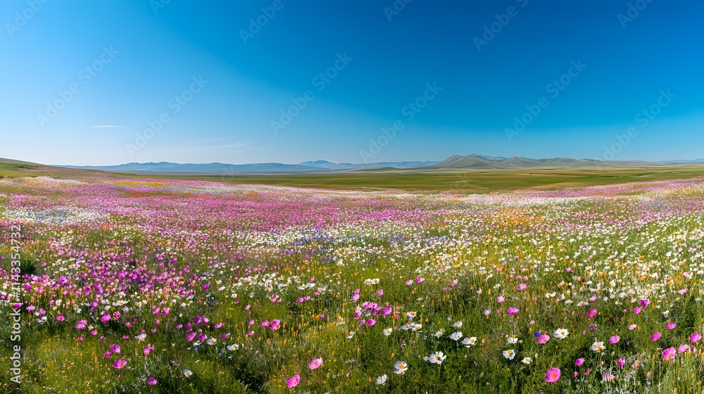 Vibrant Wildflower Meadow Under a Clear Blue Sky Vibrant Wildflower Meadow Under a Clear Blue Sky