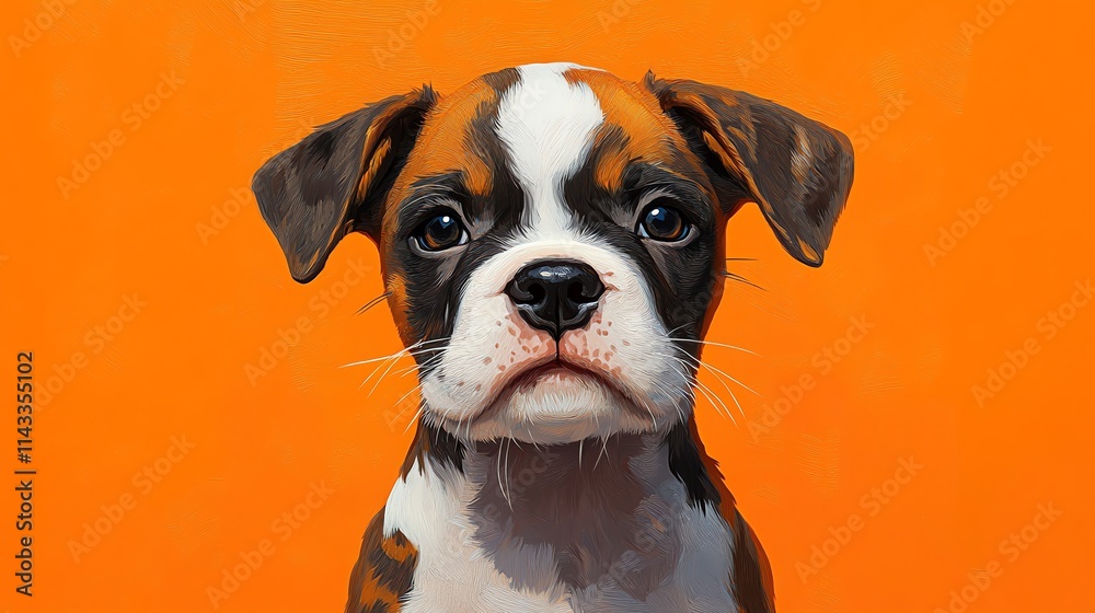 A cute puppy portrait with a vibrant orange background. A cute puppy portrait with a vibrant orange background.