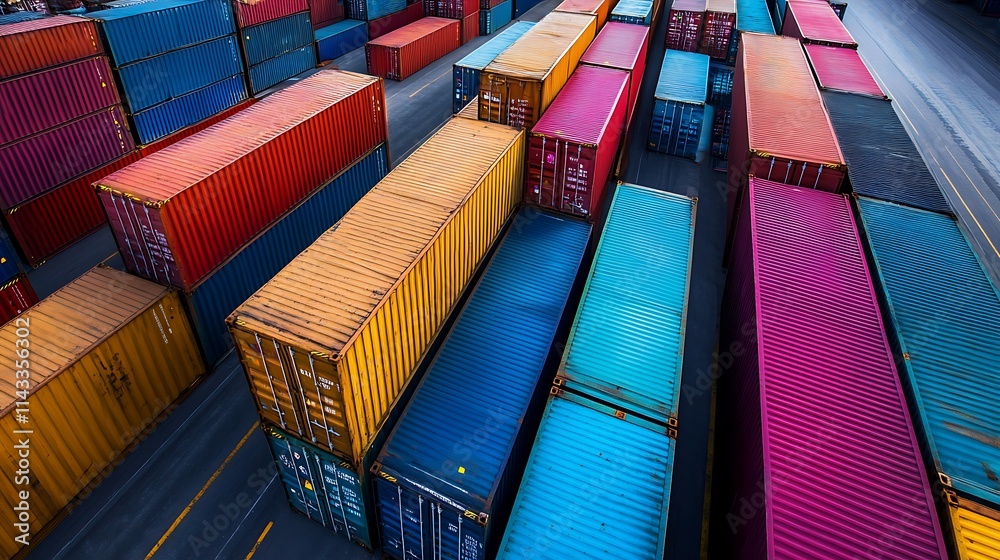 Fototapeta premium Shipping containers at a port. Concept of global trade and logistics.
