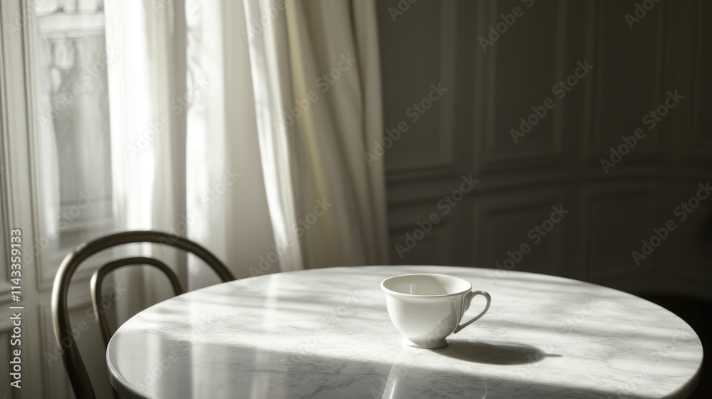 Soft Light on a Minimalist Table with a White Coffee Cup Soft Light on a Minimalist Table with a White Coffee Cup