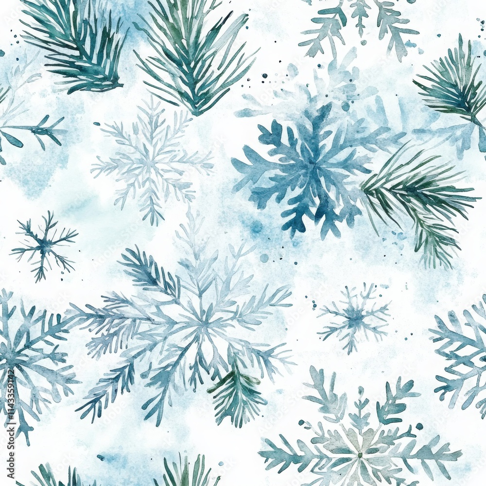 Whimsical Winter Watercolor with Snowflakes Design Whimsical Winter Watercolor with Snowflakes Design