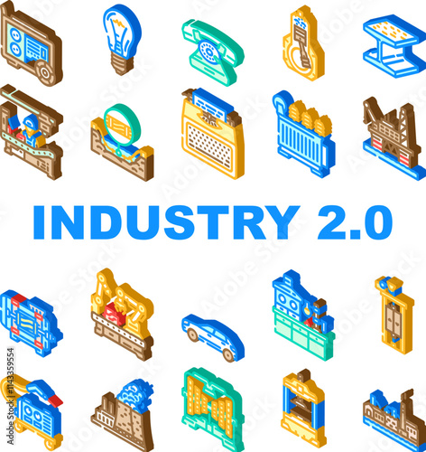 industry 2 automation icons set vector. robotics iot, ai machinelearning, smartfactory digitalization, connectivity industry 2 automation isometric sign illustrations