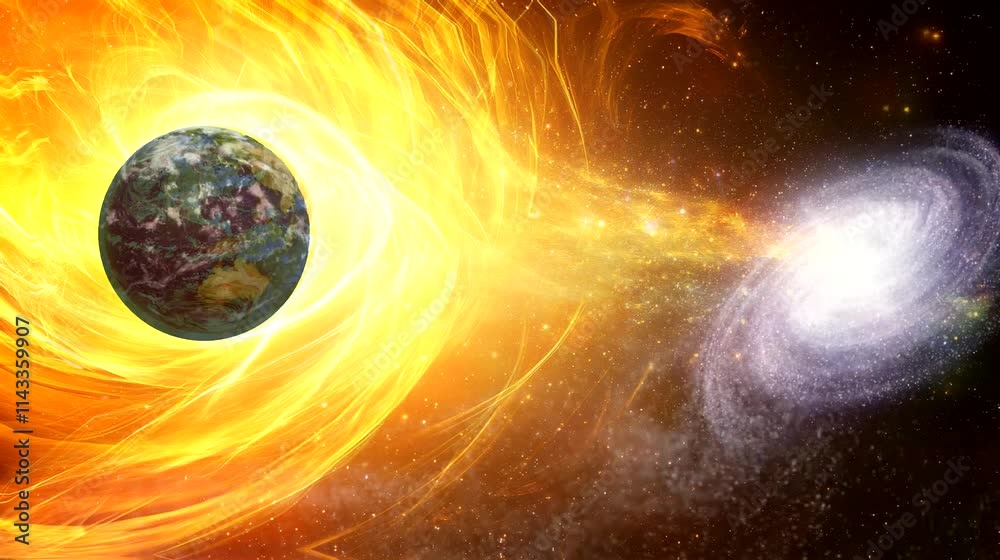 Stunning Earth Surrounded by Cosmic Galaxy Swirl. Seamless loop video background