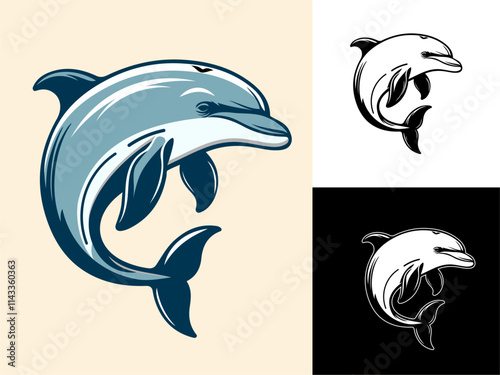 Dolphin hand drawn simple color vector illustration