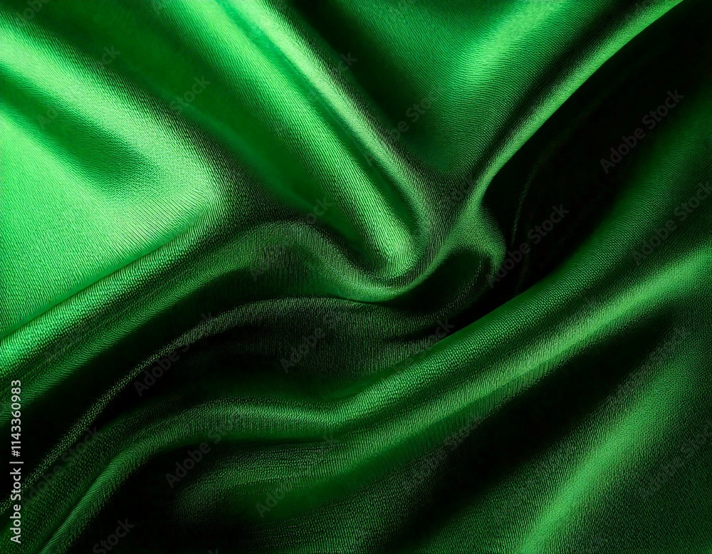 Obraz premium 光沢感のあるシルクのような緑の柔らかい布地の曲線のある背景