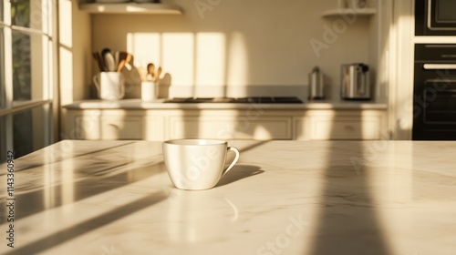Morning Light on Kitchen Counter with Coffee Cup and Shadows