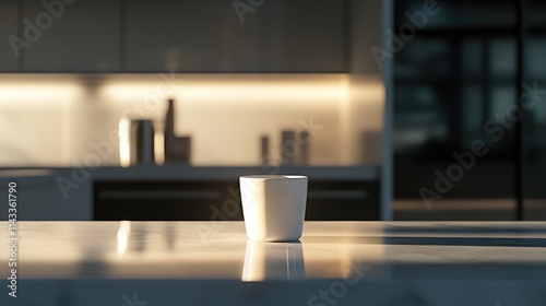 Minimalist White Cup on Marble Surface with Soft Natural Light