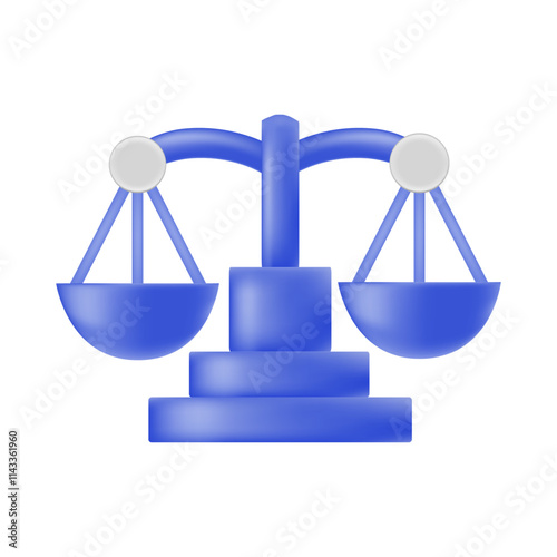 Vector illustration 3D render of blue scale icon. It represents the concepts of justice, balance, equality and decision-making. Symbols of law, court or justice in work and life isolated on white