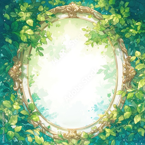 anime style oval leaf frame photo