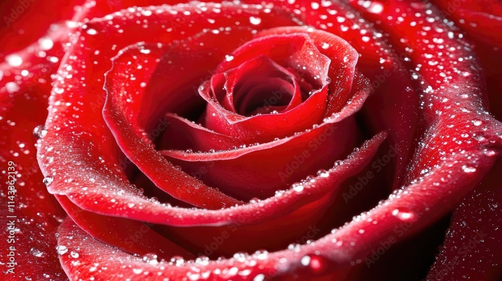 Close-Up of a Red Rose Petal with Water Drops and Dew Glimmering Close-Up of a Red Rose Petal with Water Drops and Dew Glimmering