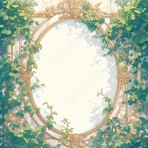 anime style oval leaf frame photo