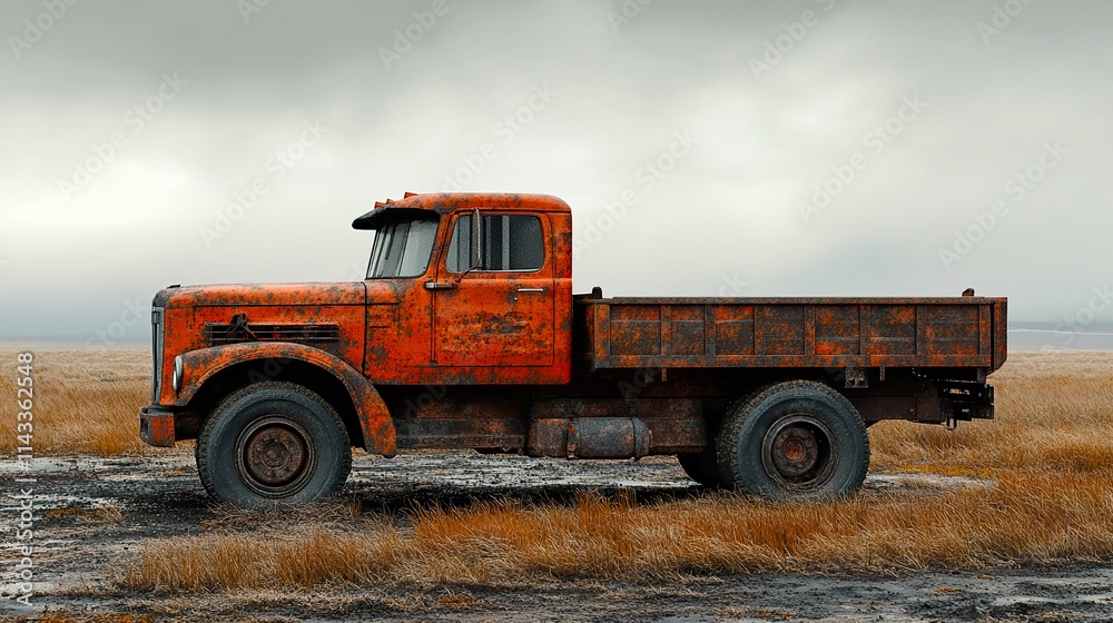 Fototapeta premium Rusty Vintage Truck in a Desolate Landscape