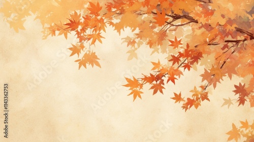 Golden Autumn: Maple leaves ablaze on a textured, parchment-like background. A serene, fall scene.
