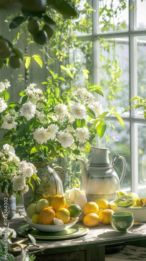 greenery terrace lemongrass table with white flowers greenery terrace lemongrass table with white flowers