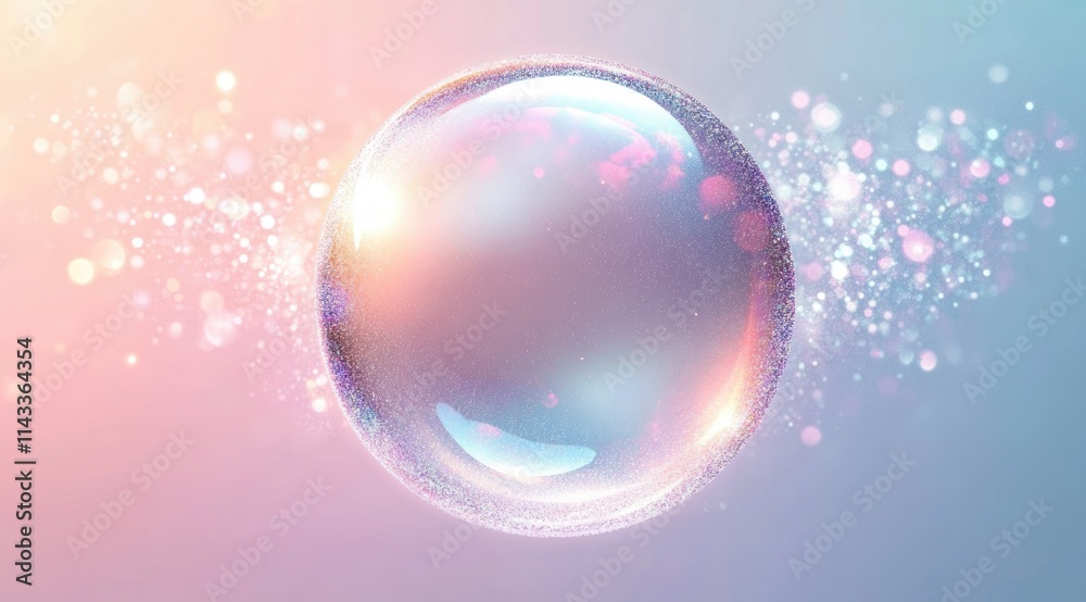 Translucent Soap Bubble Floating in Pastel Background with Dreamy Light Effects Translucent Soap Bubble Floating in Pastel Background with Dreamy Light Effects