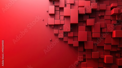 abstract 3d render geometric composition red background design with cube