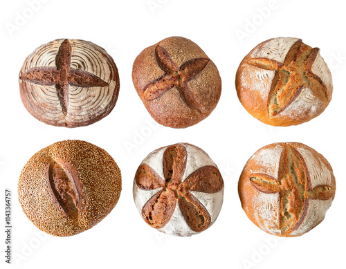 Top-down View of Pain de Campagne Loaves on Transparent Background
