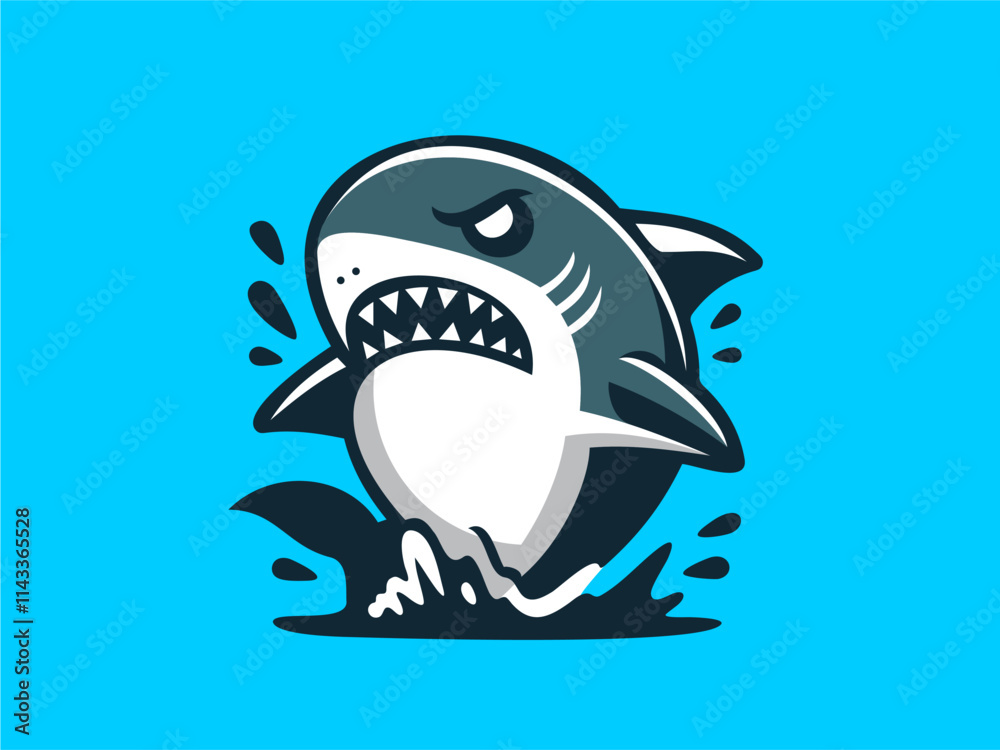 Naklejka premium Angry Shark Cartoony Flat Illustration Vector