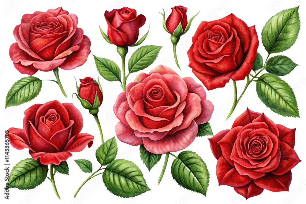 Minimalist Red Rose Collection - Floral Art Elements Minimalist Red Rose Collection - Floral Art Elements