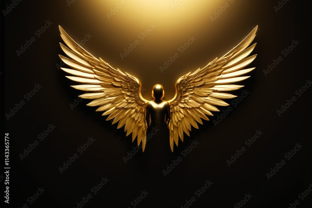 Fototapeta premium a close up of a golden angel wings on a black background