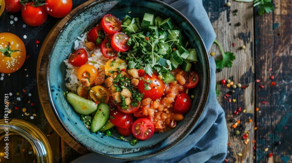 Bowl of tomatoes and vegetables on ceramic table, AI generated image Bowl of tomatoes and vegetables on ceramic table, AI generated image