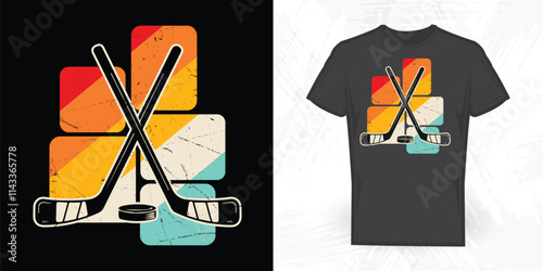 Funny Hockey Player Lover Vintage Hockey T-shirt Design	
