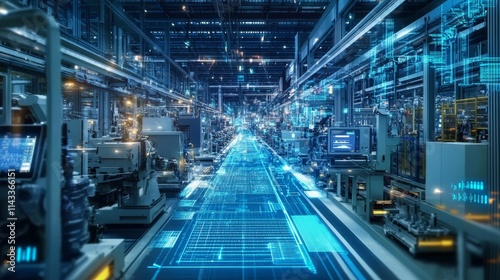 High-Tech Factory Floor with Digital Twin Technology