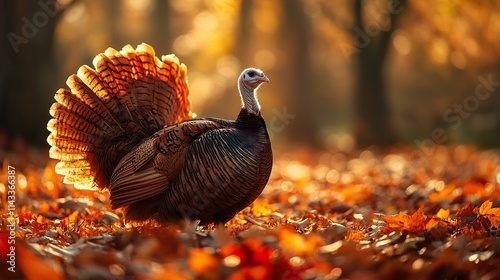 Majestic Wild Turkey in Autumn Forest photo