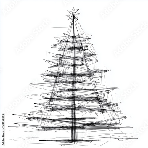 Christmas tree sketch card. Abstract technical drawing, Xmas, New Year card photo