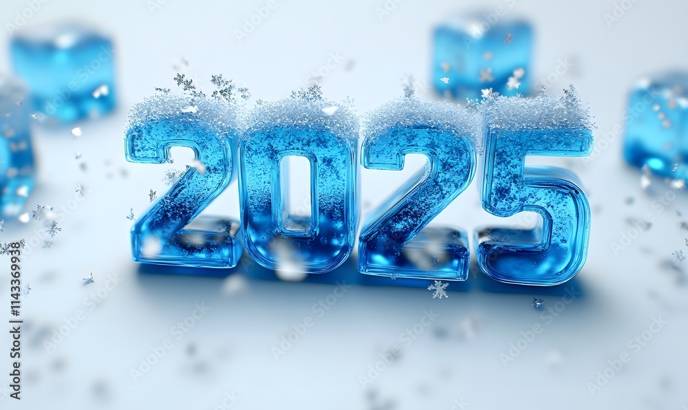 Blue ice 2025 with snow on white background. Blue ice 2025 with snow on white background.