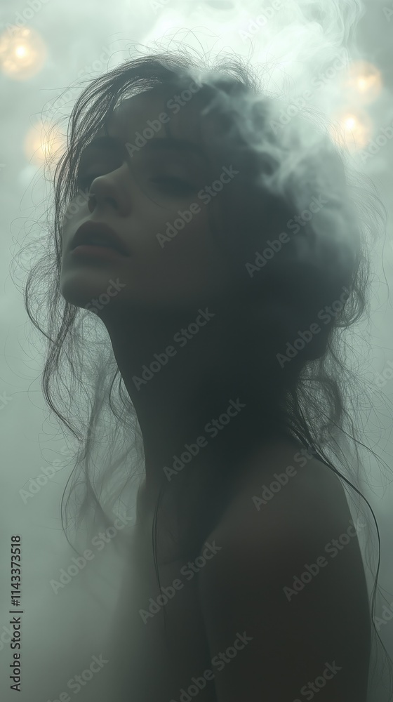 Mysterious Woman Shrouded in Ethereal Smoke Mysterious Woman Shrouded in Ethereal Smoke
