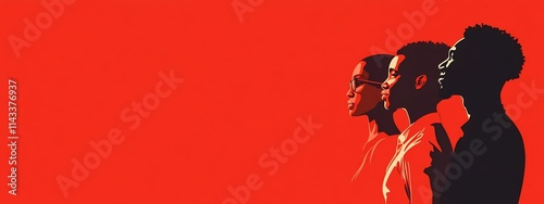 Diverse Silhouetted Profiles on Bold Red Background for or Event