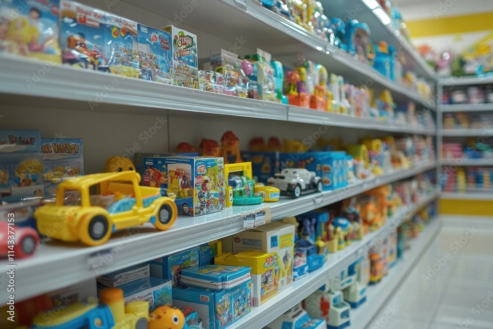 Naklejka premium Colorful Shelves of Toys in a Retail Store Aisle for Children