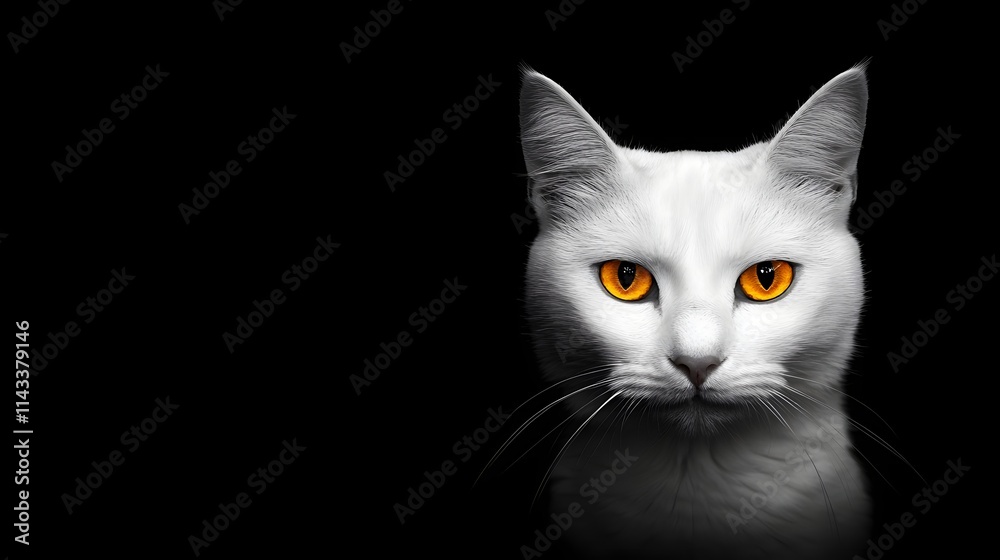 White Cat Portrait With Glowing Orange Eyes White Cat Portrait With Glowing Orange Eyes
