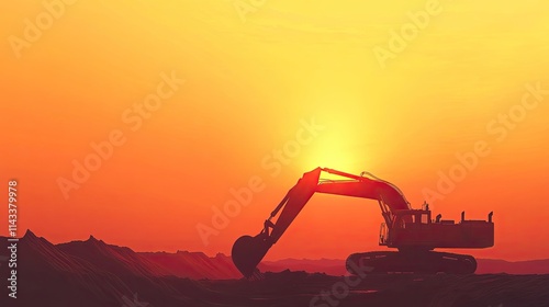 Silhouette of Excavator at Sunset: A Construction Scene