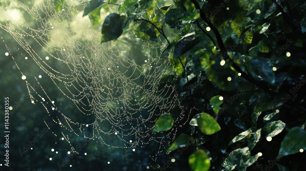 A Dew-Kissed Spider Web in the Morning Sun A Dew-Kissed Spider Web in the Morning Sun