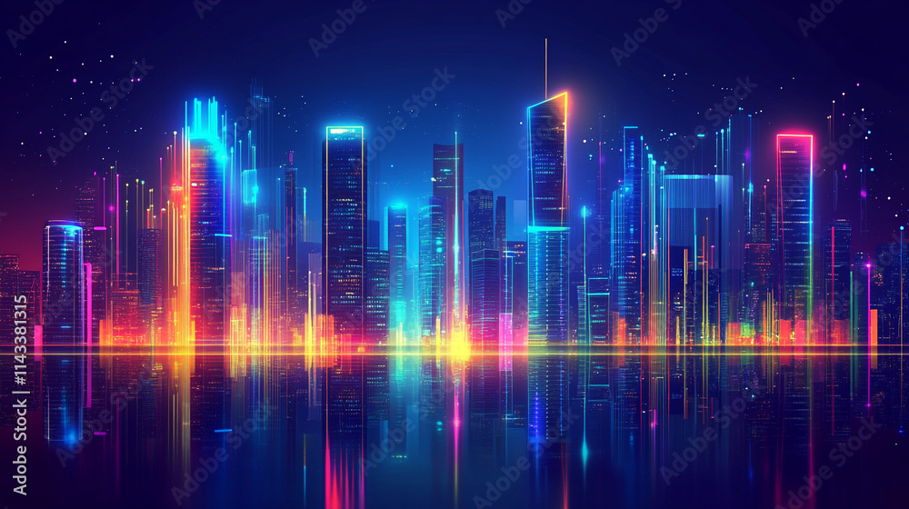 Modern light effect construction building neon city, abstract ultra modern light effect of cityscape featuring sleek modern architecture illuminated by vibrant neon lights. 