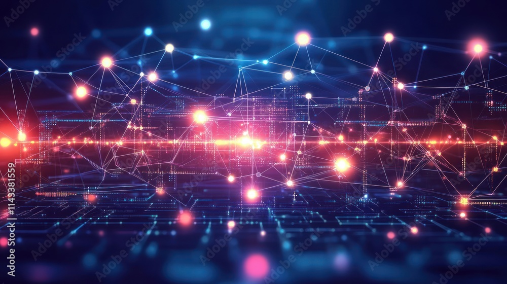 Abstract digital network with glowing nodes and connections. Abstract digital network with glowing nodes and connections.