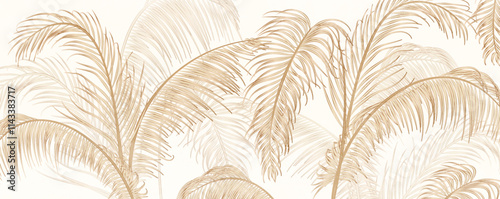 Wallpaper Mural Light tropical art background with golden palm leaves. Botanical art banner in line style for decor, print, textile, wallpaper, decoration, poster, interior design. Torontodigital.ca