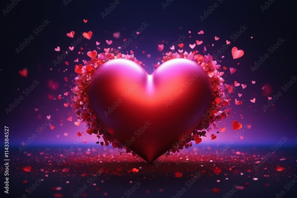 a close up of a heart shaped object with many hearts flying around it a close up of a heart shaped object with many hearts flying around it
