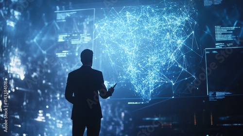 Businessman using technology to connect with global teams and navigate the digital world