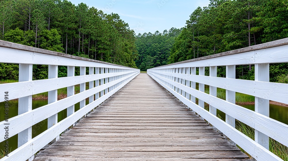Serene Wooden Bridge Pathway Through Green Forest Serene Wooden Bridge Pathway Through Green Forest